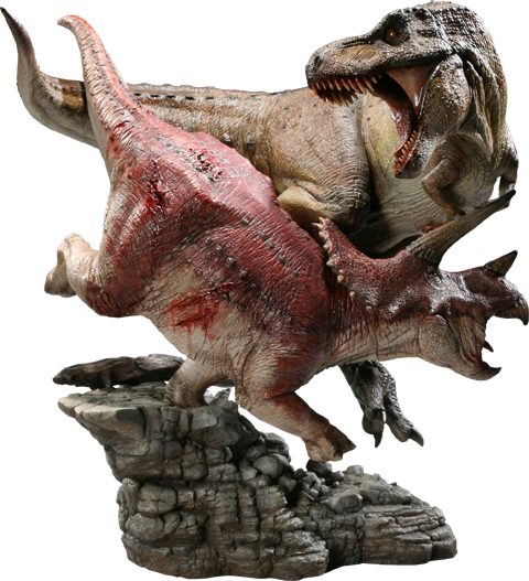 Dinosauria Polystone Diorama Tyrannosaurus Rex Vs Triceratops - Dinosauria Triceratops Vs T Rex (480x527), Png Download