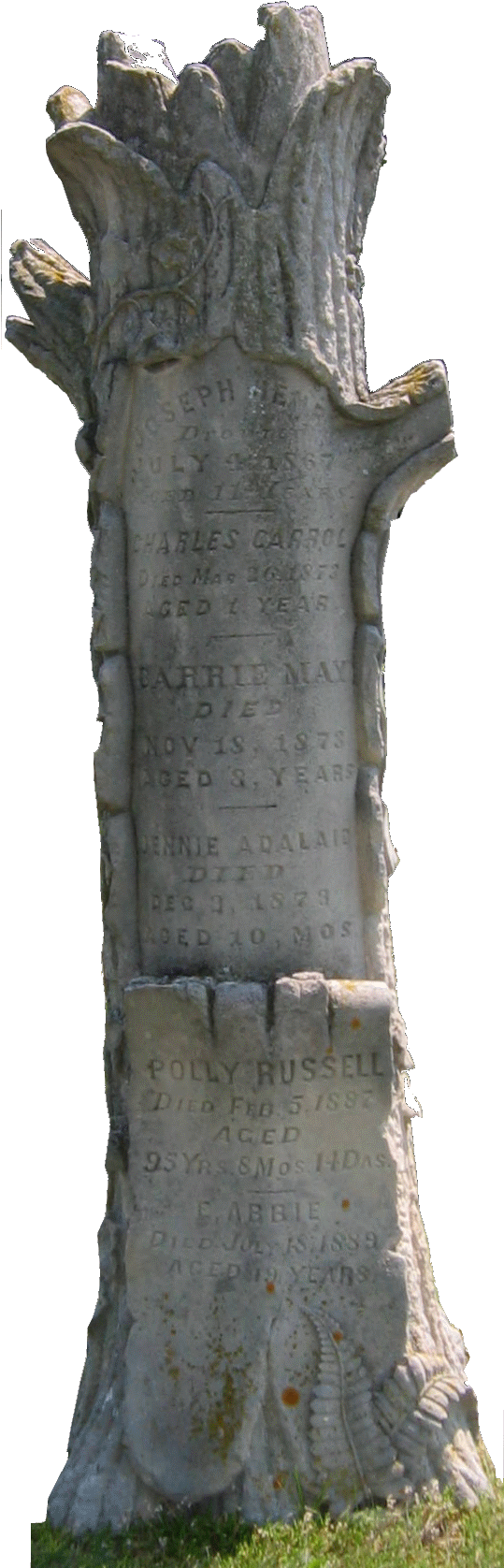 Tree Trunk Headstone Augusta Wisconsin East Lawn Cemetary - Tree (650x1900), Png Download