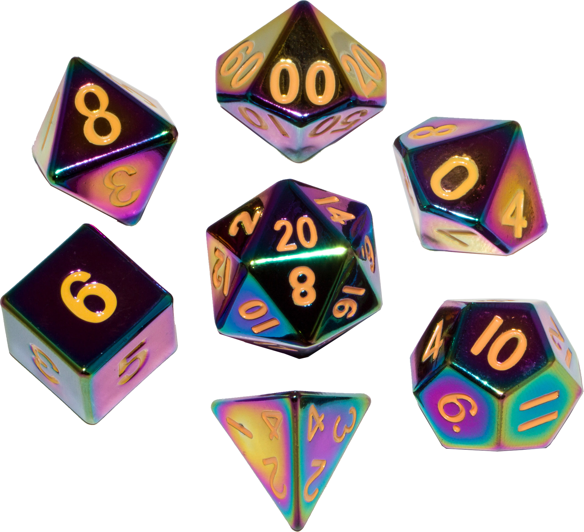 Mdg Metal 16mm 7-die Set Flame Torched Rainbow - Dice (1881x1714), Png Download