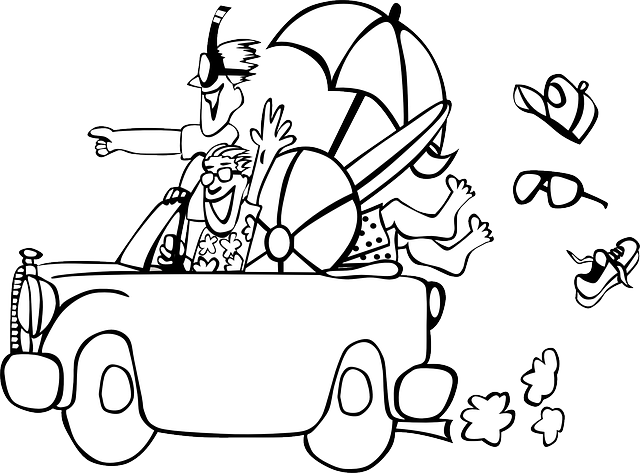 Black, People, Beach, Trip, Car, White, Sale, Road - Summer Vacation Clip Art Black And White (640x473), Png Download