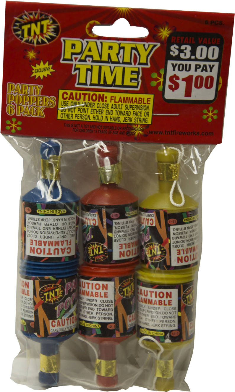 Party Popper - Tnt Party Poppers, Party Time, 6 Pack - 6 Pcs (900x1411), Png Download