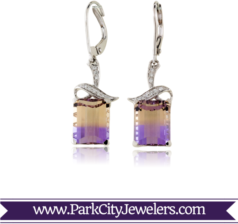 Ametrine & Diamond Earrings - Elk Ivory Engagement Rings (760x760), Png Download