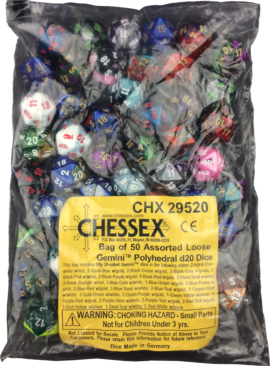 Dice Bag Assorted Gemini Polyhedral D20 - Bag Of 50 Assorted Loose Speckled 12mm D6 Chessex Dice (1101x1489), Png Download