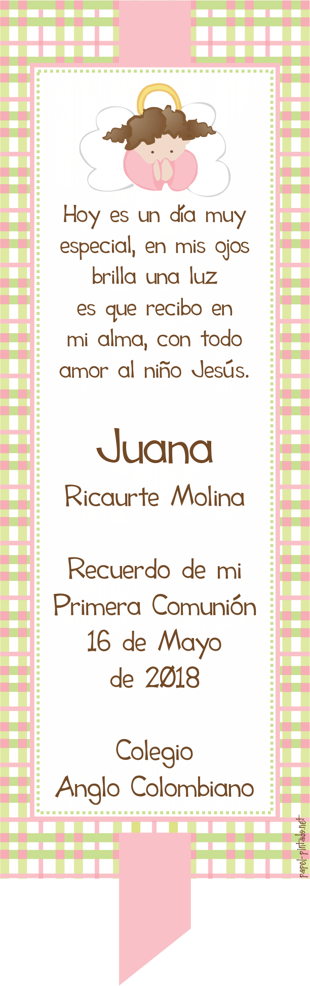 Registro Primera Comunión Niña - Child (612x1944), Png Download