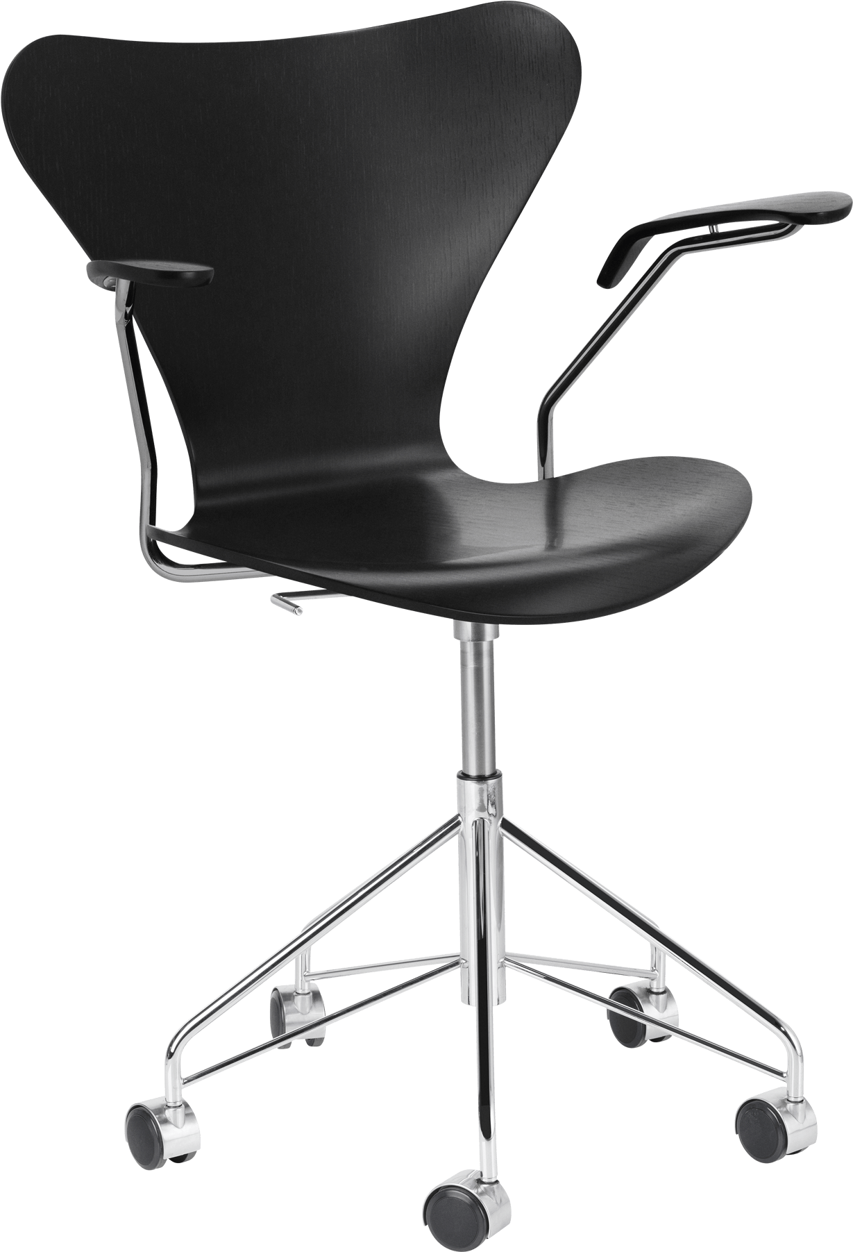 Col Ash Arms Coloured Black Fritz Hansen Office Chair - Série 7 Swivel Armchair - Stained Ash By Fritz Hansen (1600x1840), Png Download