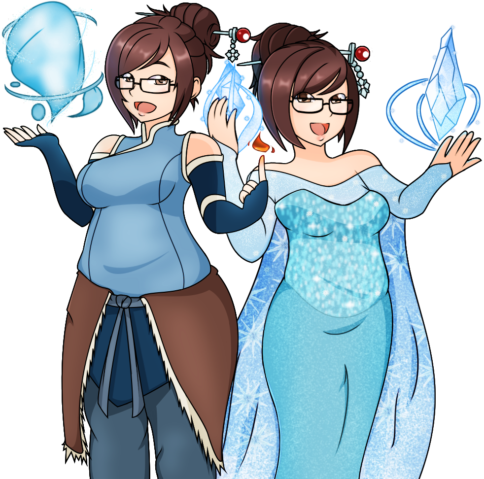 Overwatch Elsa Red Blue People Clothing Cartoon Fictional - Mei Overwatch Elsa Frozen (982x972), Png Download
