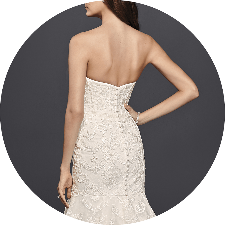 Lace And Button Detail On Strapless Petite Wedding - Wedding Dress (767x767), Png Download
