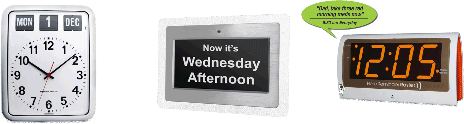 Clocks For Seniors With Alzheimer's & Dementia - Reminder Rosie 25-alarm Voice Controlled Clock Reminder (2000x500), Png Download