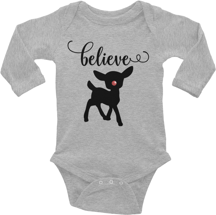 Our Unisex "believe" Baby Onesie Features A Cute Rudolph - Animal Party-baby Onesie-baby Gift. Baby Shower-toddler (1000x1000), Png Download