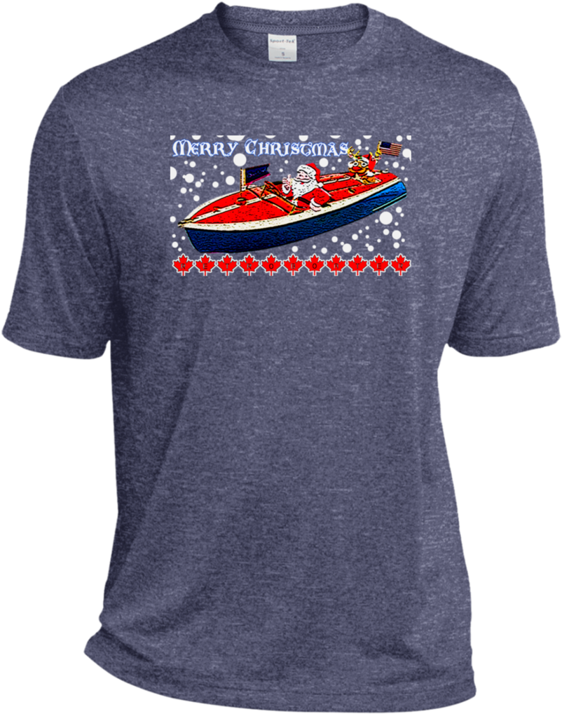 Santa And Rudolph Take A Chris Craft Cruise Sport Tek - Reflection Active Wear Dri-fit Tee For Him (1024x1024), Png Download