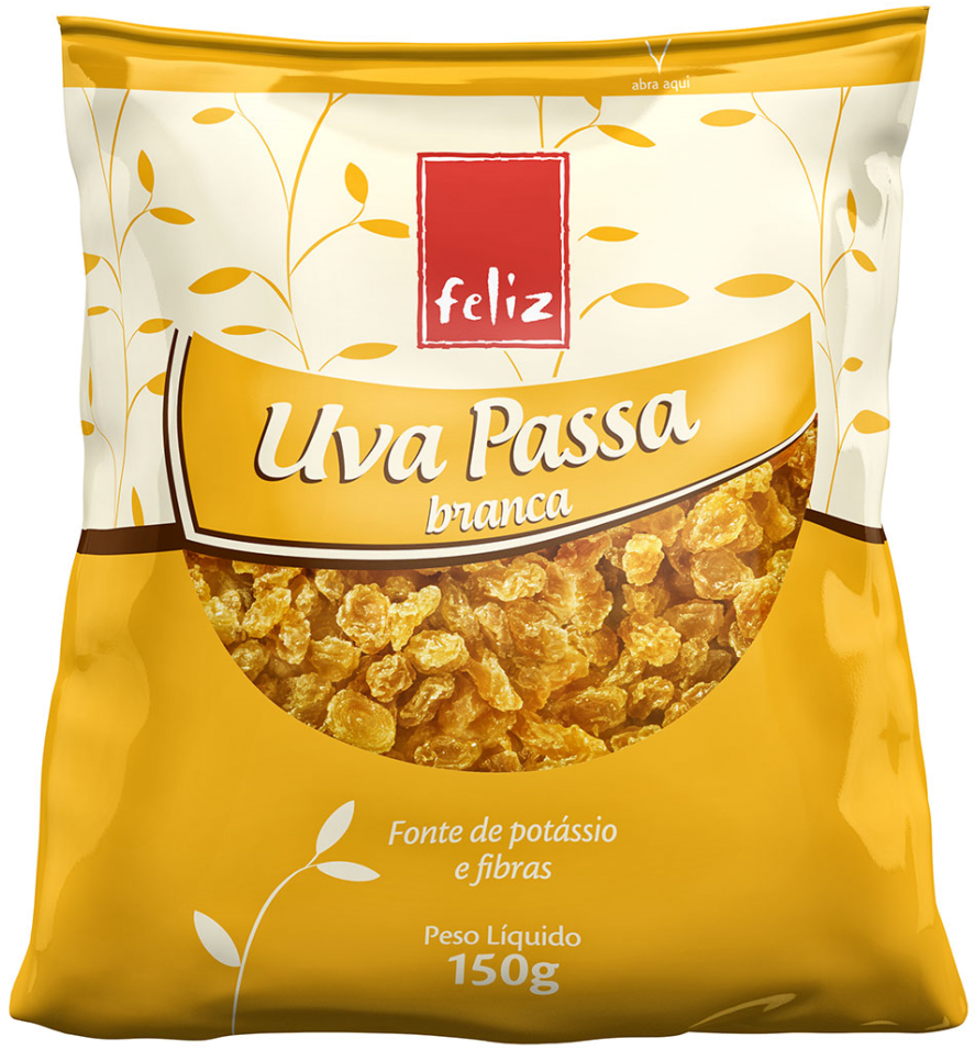 Uva Passa Branca Sem Semente 150g Feliz - Uva Passa Embalagem (989x1024), Png Download