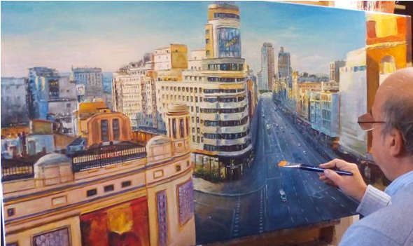 Cuadro Madrid Pintando C1 - Pintar Edificios En Acrilico (1050x350), Png Download