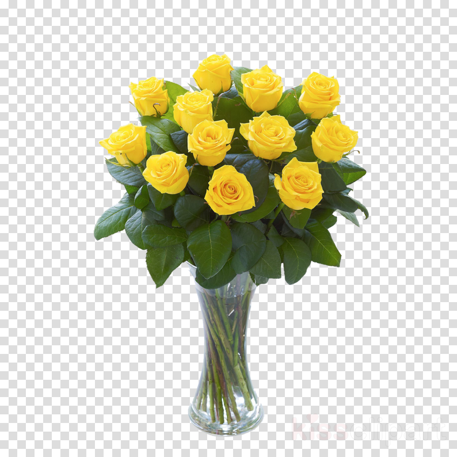 Download Elegant Red Roses Vase Arrangement Clipart - Yellow Roses In Vase (900x900), Png Download