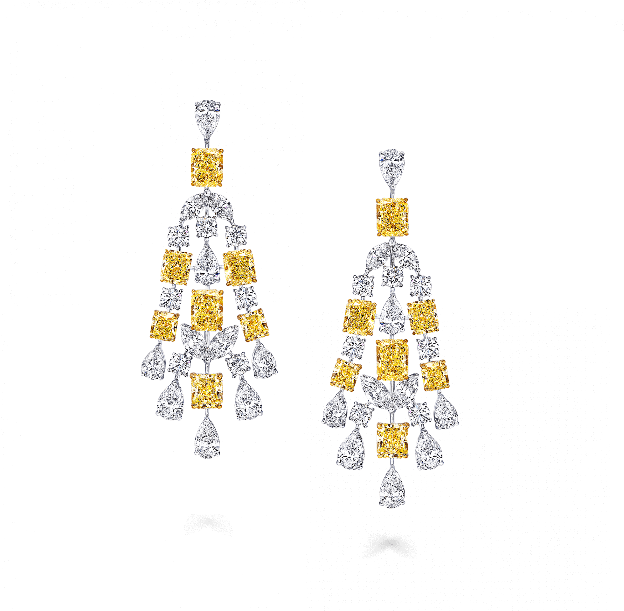 A Pair Of Graff High Jewellery Yellow And White Diamond - Earrings (2000x2000), Png Download
