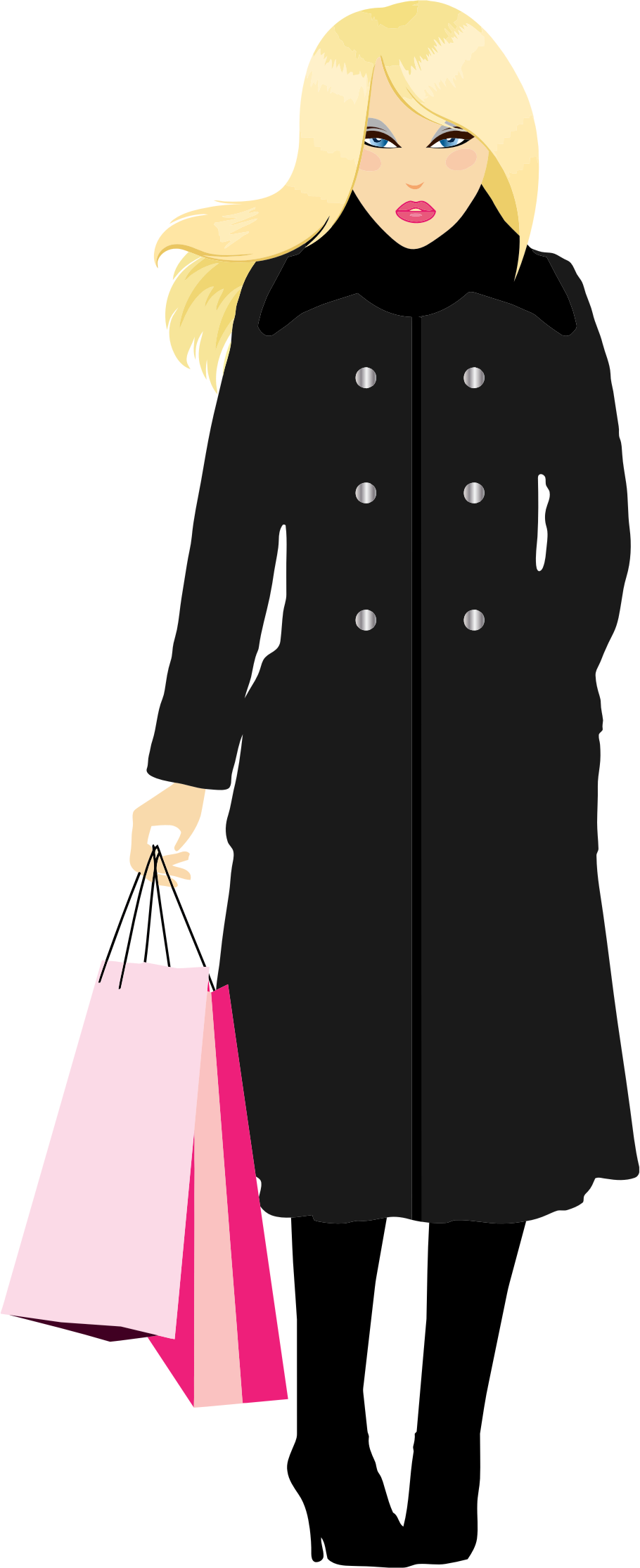 Svg Black And White Library Shopping Big Image Png - Woman In Trenchcoat Png (910x2230), Png Download