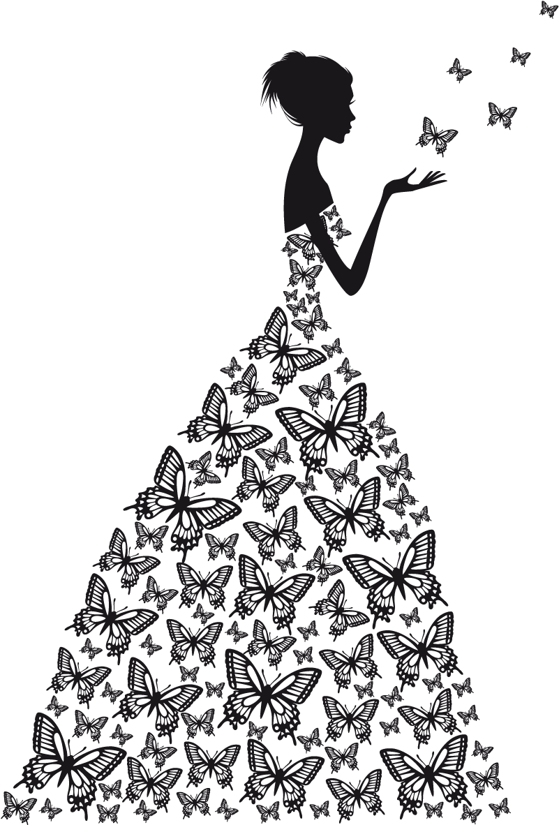 Banner Freeuse Download Wall Decal Clip Art Wedding - Butterfly Dress Vector (840x1200), Png Download