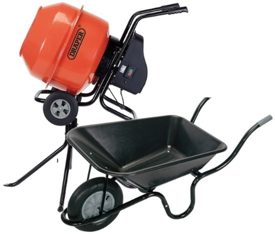 Draper 160l Cement Mixer & Contractors Wheelbarrow - Wheelbarrow (580x580), Png Download