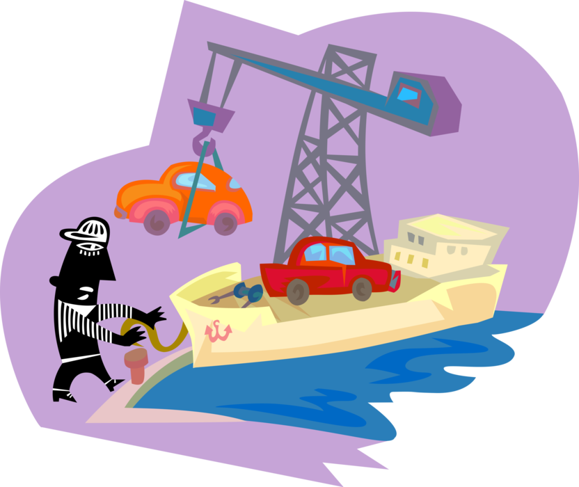 Vector Illustration Of Automobiles Being Loaded By - Ship (832x700), Png Download