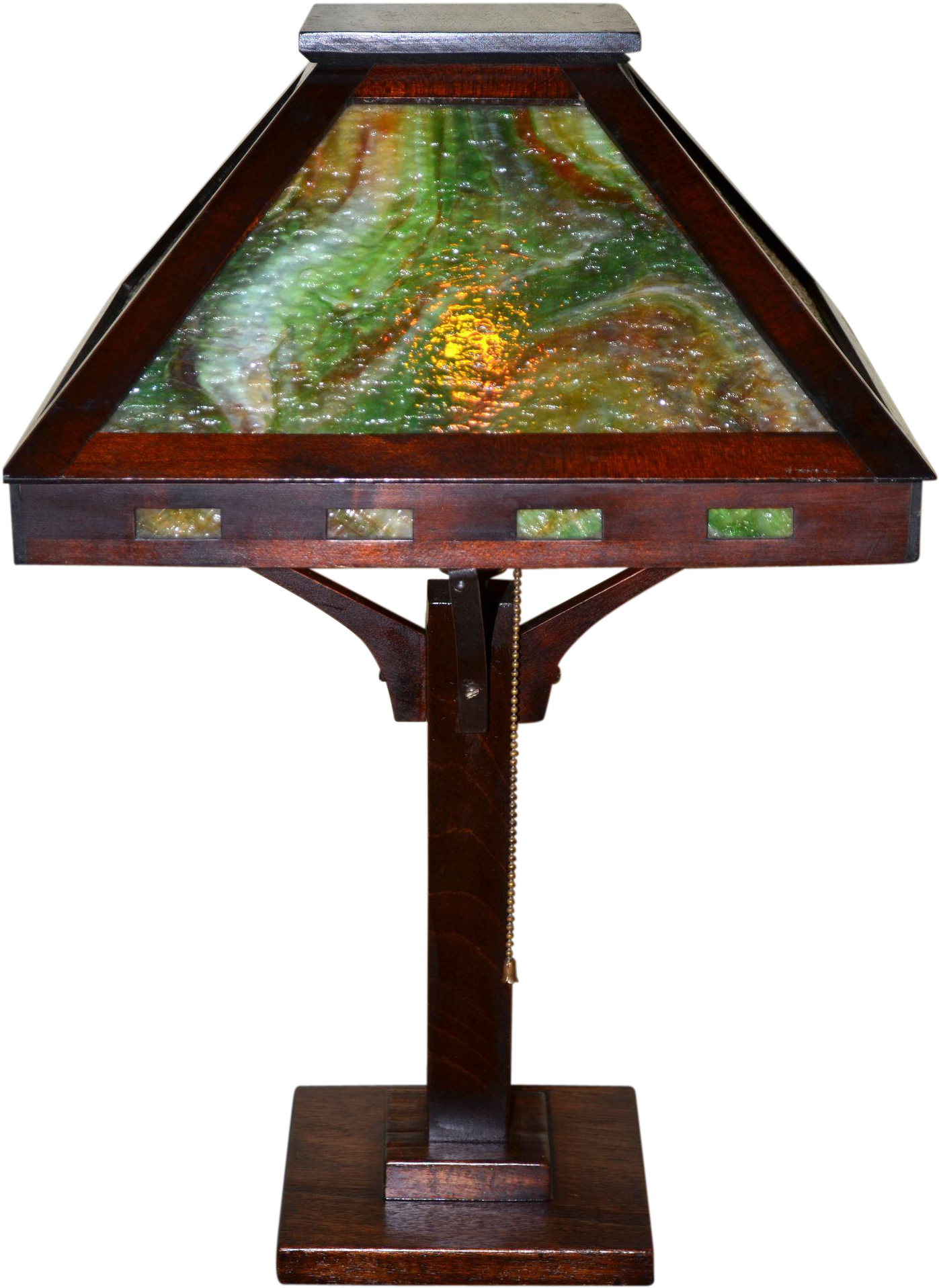 Arts And Crafts Slag Glass Mahogony Table Lamp With - Lampshade (1916x1916), Png Download