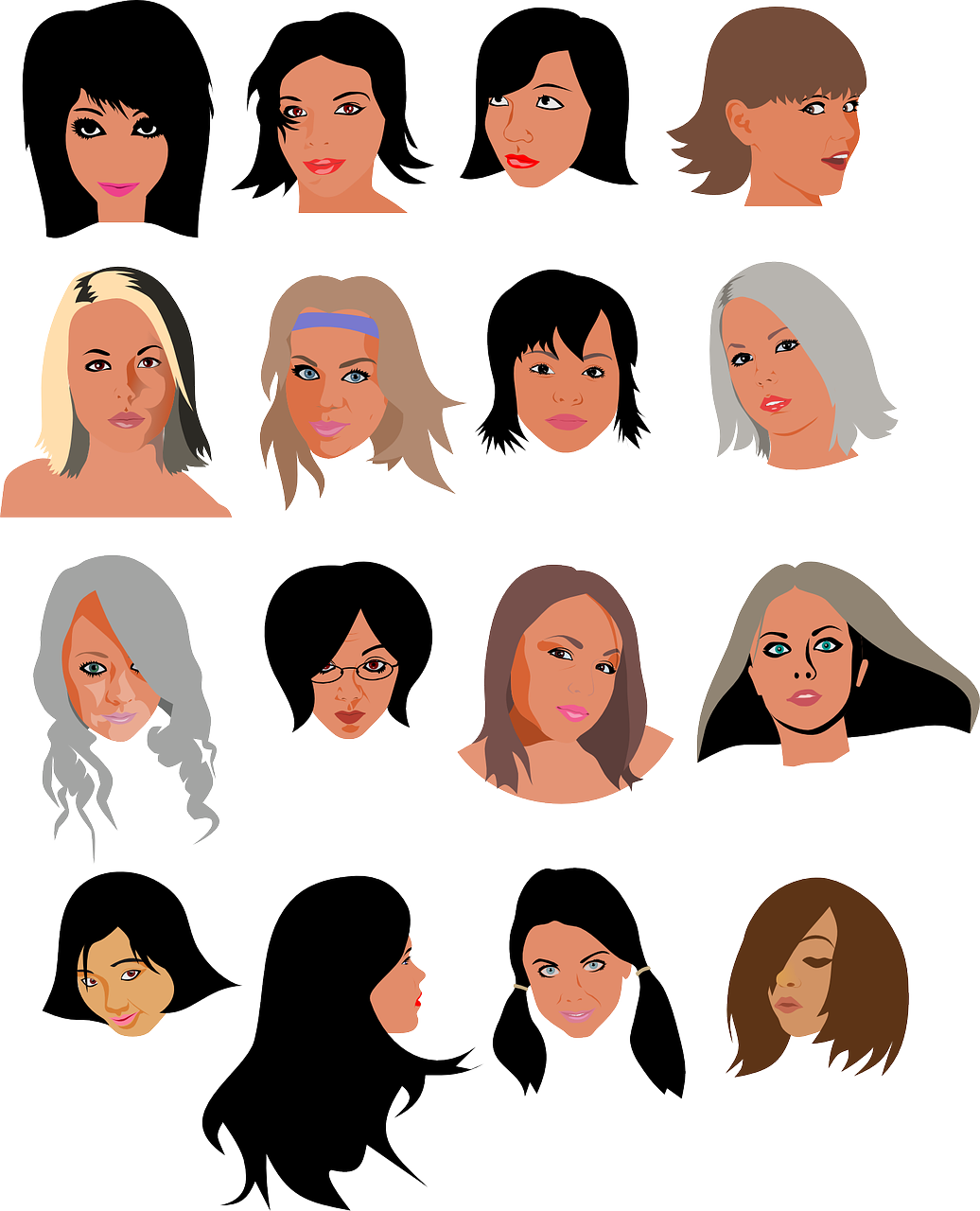 Women Girls Faces - Clip Art Women's Faces (1036x1280), Png Download