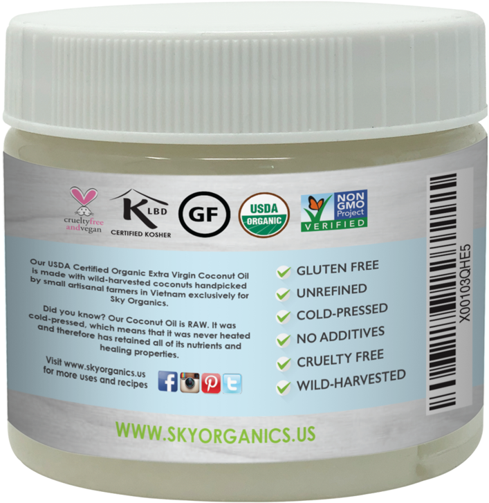 Usda Organic Extra Virgin Coconut Oil-4 - Cosmetics (1024x1024), Png Download
