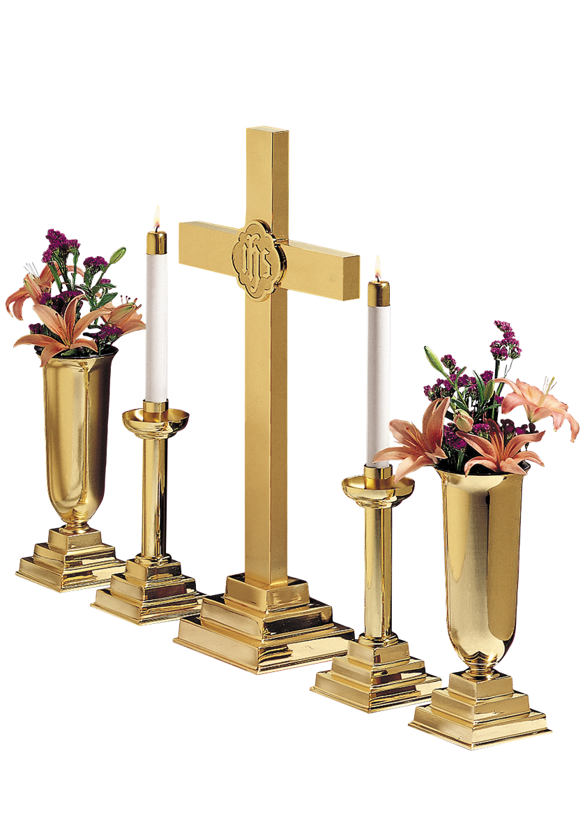 15" Altar Set - 30 In. Brass Altar Cross (838x1600), Png Download