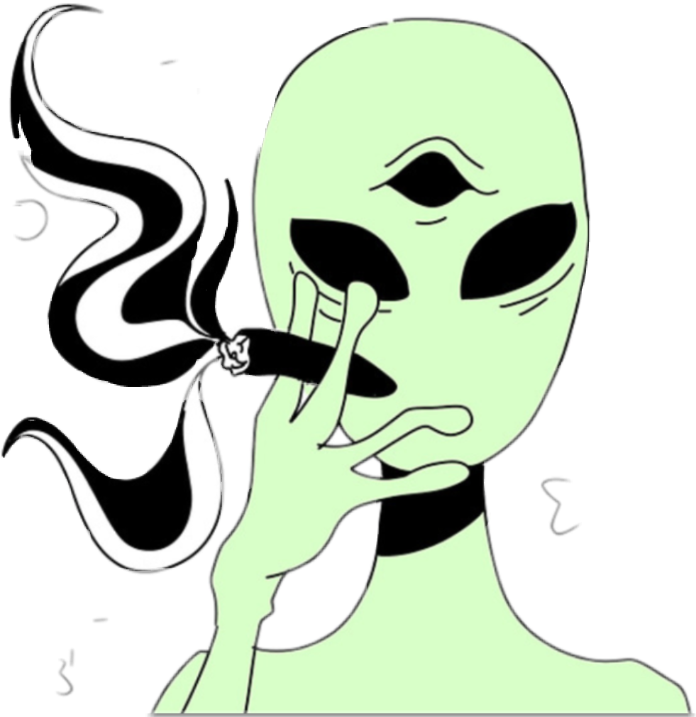 Alien Smoking A Joint Drawing (981x1010), Png Download