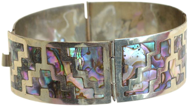 Vintage Hecho En Mexico Inlaid Shell Bracelet - Bangle (650x650), Png Download