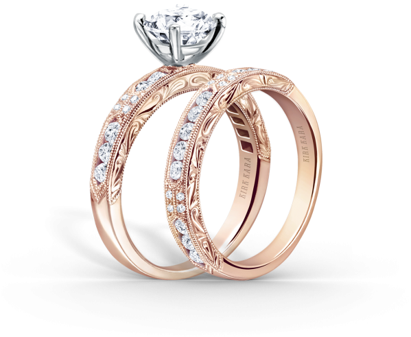 Charlotte 18k Rose Gold Ladies Wedding Band K1390d-br - Kirk Kara Charlotte Pink Sapphire Diamond Engagement (600x600), Png Download