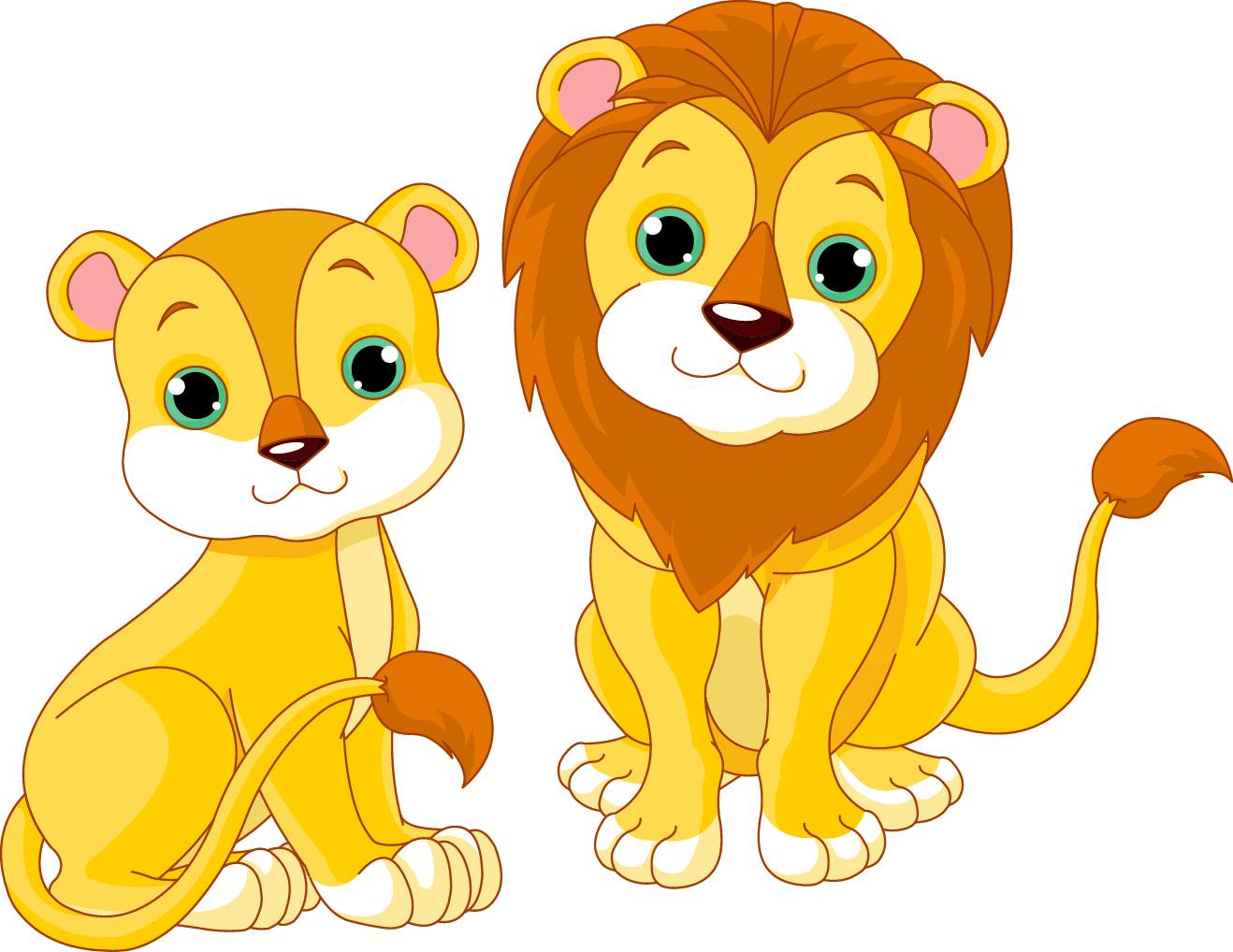 Lion Stickers Sticker Lioness Animals Decals Savannah - Lion And Lioness Cartoon (1318x1018), Png Download