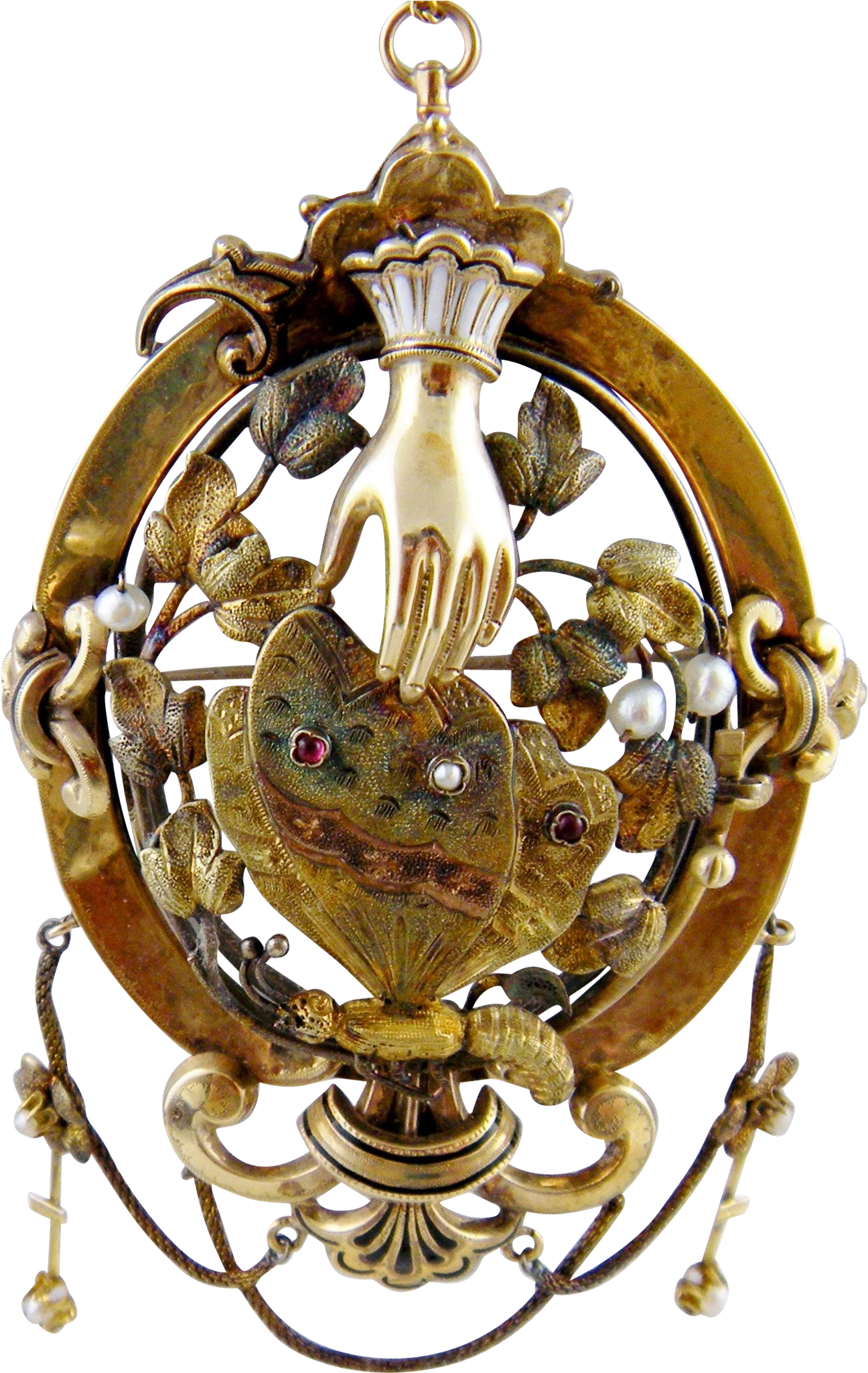 Monumental Antique 14 Karat Gold Cuffed Hand & Butterfly - Brass (2048x2048), Png Download
