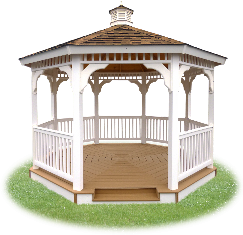 Open Vinyl Single Roof Octagon Gazebo From Pine Creek - White And Stain Gazebo (1000x1000), Png Download