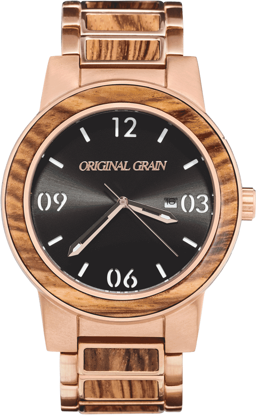 Explore Wooden Watch, 316l Stainless Steel And More - Original Grain Women's Barrel Zebra Wood Rose Gold (1500x1500), Png Download