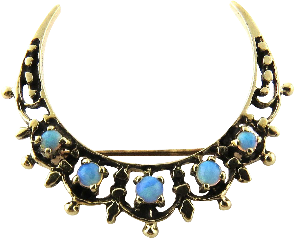 Vintage 14k Yellow Gold Crescent Moon Opal Pin Brooch - Brooch (1186x1186), Png Download