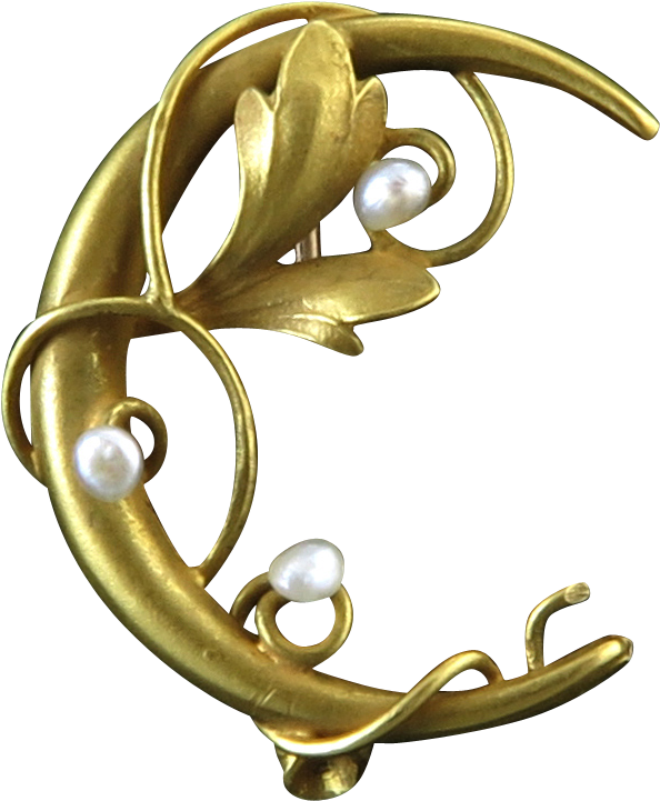 Victorian Art Nouveau Crescent Moon And Seed Pearl - Art Nouveau Crescent Moon (720x720), Png Download