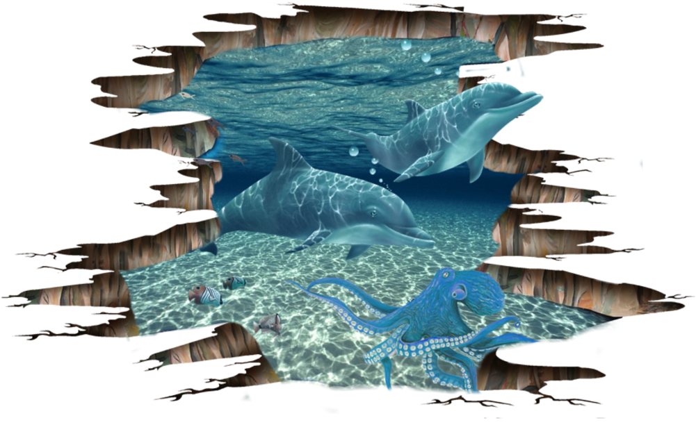 Ocean Sea Creature Dolphin Asthetic 3d Mindblown Lol - Home Decoration 3d Galaxy Planet Removable Wall Stickers (1024x1024), Png Download