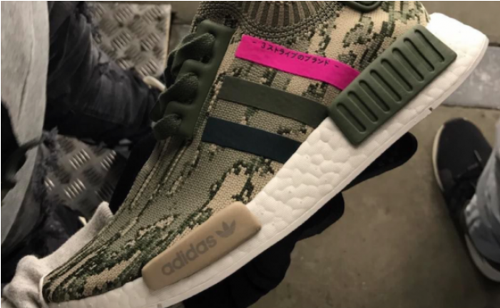 Adidas Nmd R1 Primeknit Olive And Hot Pink Absolutely - Nmd R1 Camo Pink (700x850), Png Download