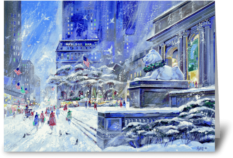 New York Public Library By Albert Pucci Greeting Card - New York City (848x698), Png Download