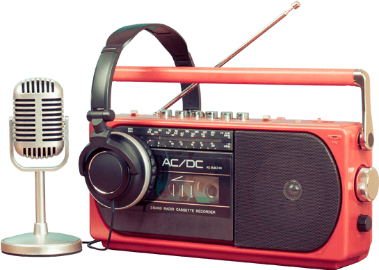 Radio Microphone, Radio, And Headphone - Cassette Deck (550x457), Png Download