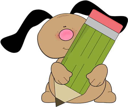 Dog Holding A Pencil - School Dog Clip Art (450x376), Png Download