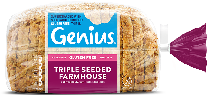 Triple Seeded Farmhouse 535g - Genius Gluten Free Triple Seeded Sliced Bread (782x359), Png Download
