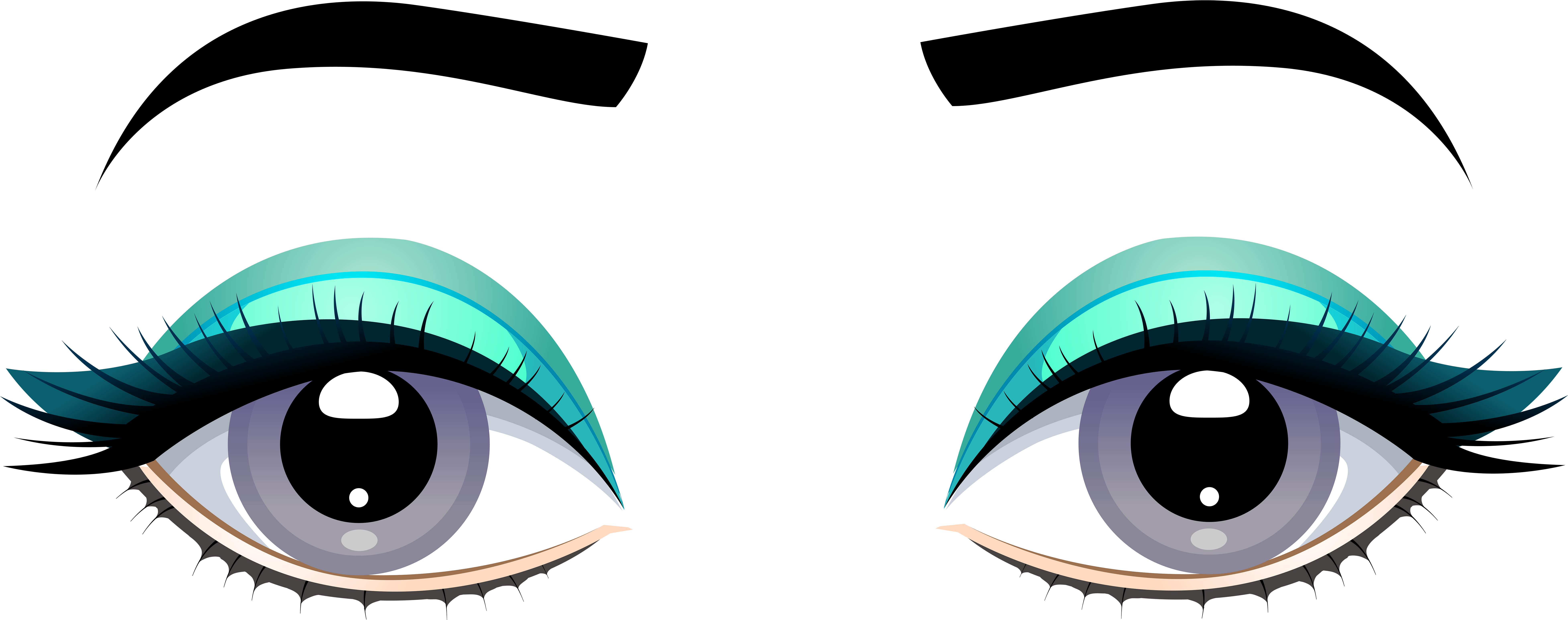 Grey Female Eyes With Eyebrows Png Clip - Eyes Clipart (8000x3233), Png Download