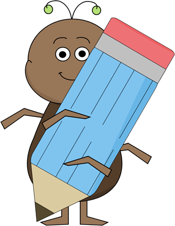 Bug Using Pencil - School Cute Clipart (348x450), Png Download