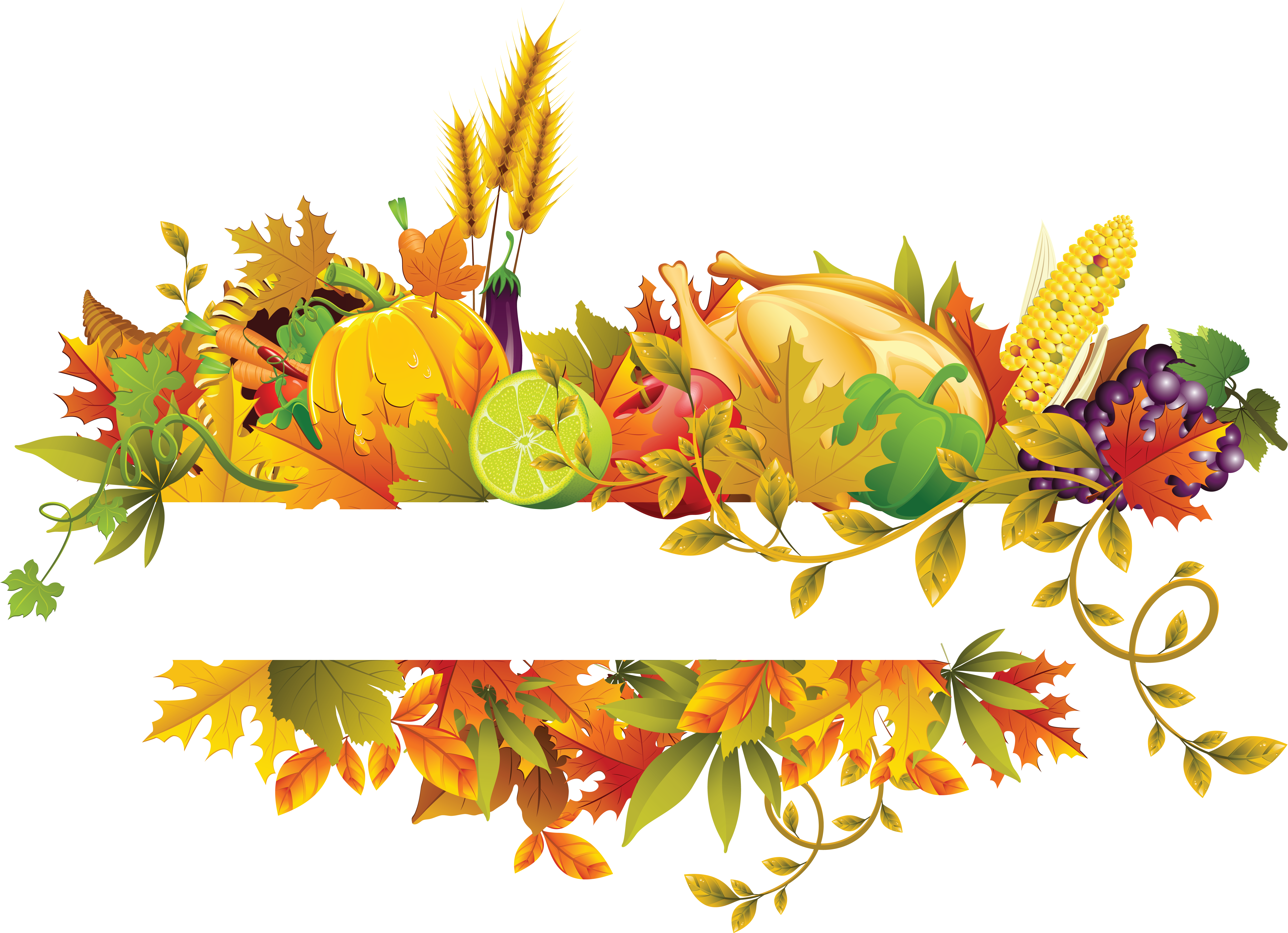 Fall Flowers Fruit Border Transprent Png Free (6321x4579), Png Download