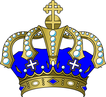 Gold Crown Royalty Coronation Luxury Golde - Blue And Gold Crown Png (371x340), Png Download