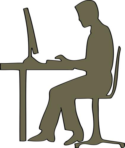Person Sitting Clipart - Man On Computer Png (422x500), Png Download