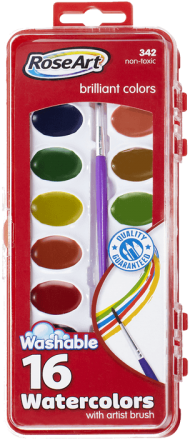 16ct Washable Watercolors - Roseart 16-color Washable Watercolors With Brush - (500x500), Png Download