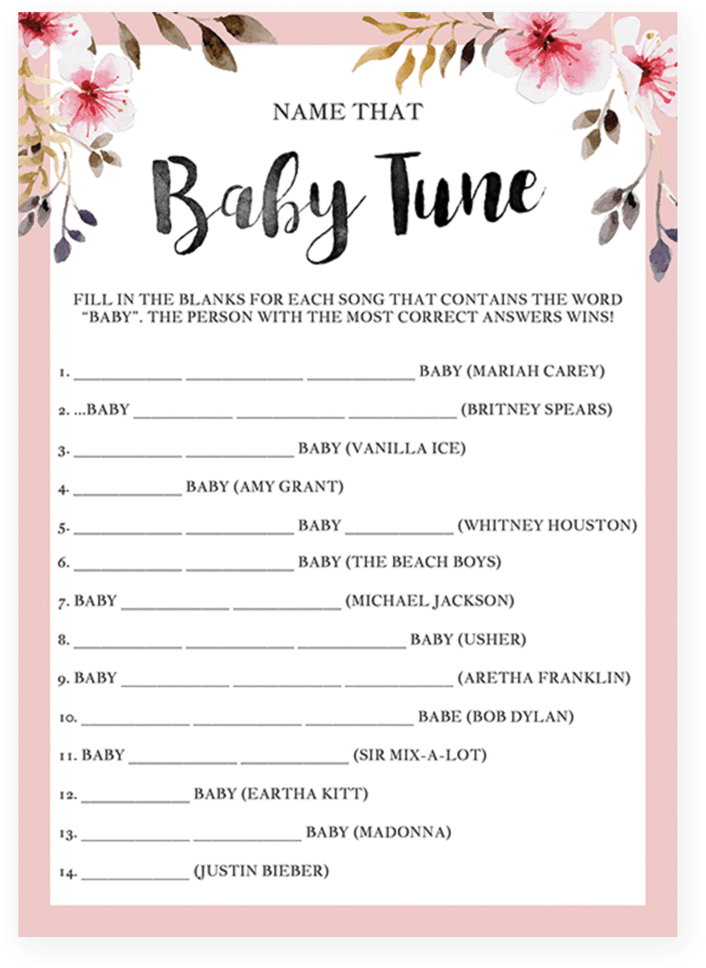 Name That Tune Baby Shower Game With Pink Flowers By - Baby Shower Emoji Pictionary (819x1024), Png Download