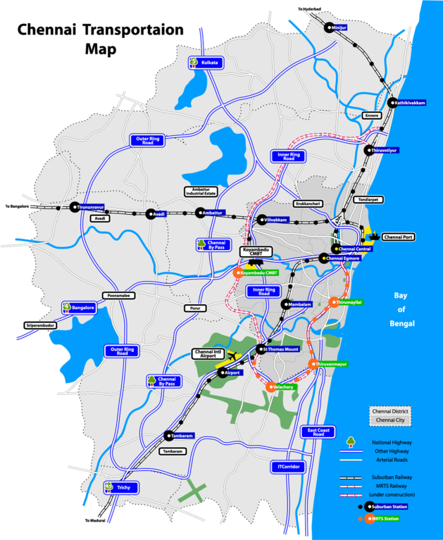 Chennai Transportation Map - Chennai Outer Ring Road Map (629x767), Png Download