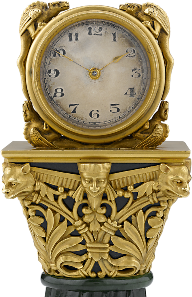 Paul Frey Miniature Gold And Jade Clock - Antique Gold Clock Png (864x1080), Png Download